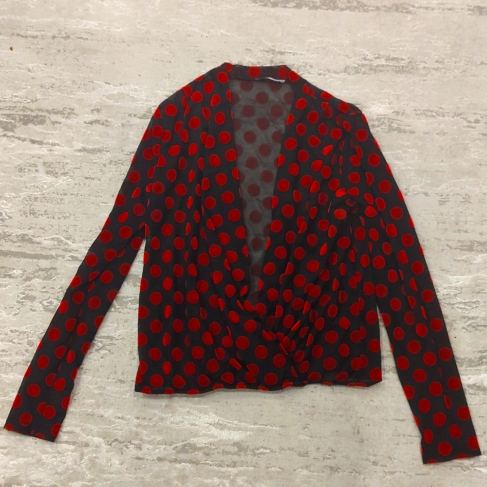 Red Polka Dot Black Blouse